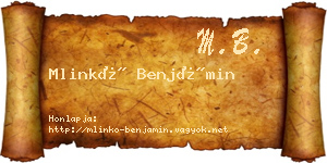 Mlinkó Benjámin névjegykártya